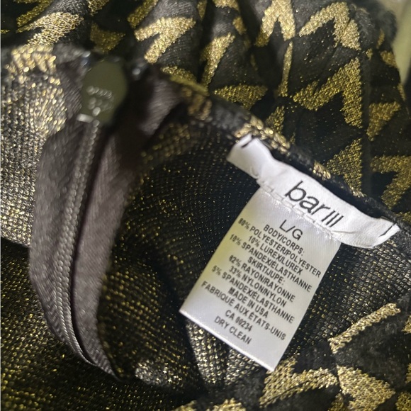 BAR 111 BLACK FITTED BODYCON GOLD METALLIC ART DECO SHORT SLEEVE DRESS SZ LARGE - Picture 8 of 9